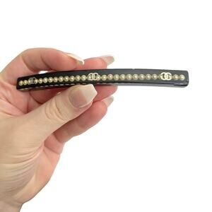 AUTH VTG Chanel Black Resin Pearl & Gold CC Logo Inclusion Hair Clip Barrette